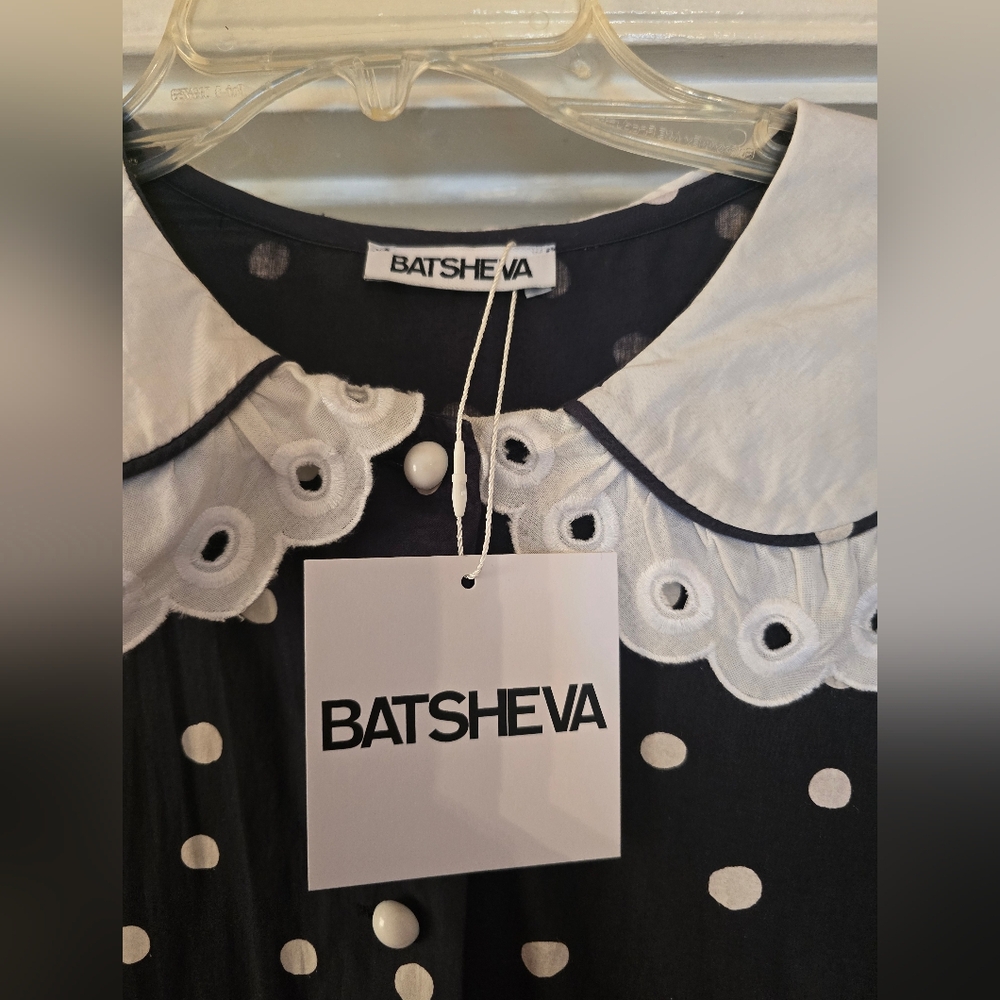 Batsheva Navy and White Polka Dot Dress